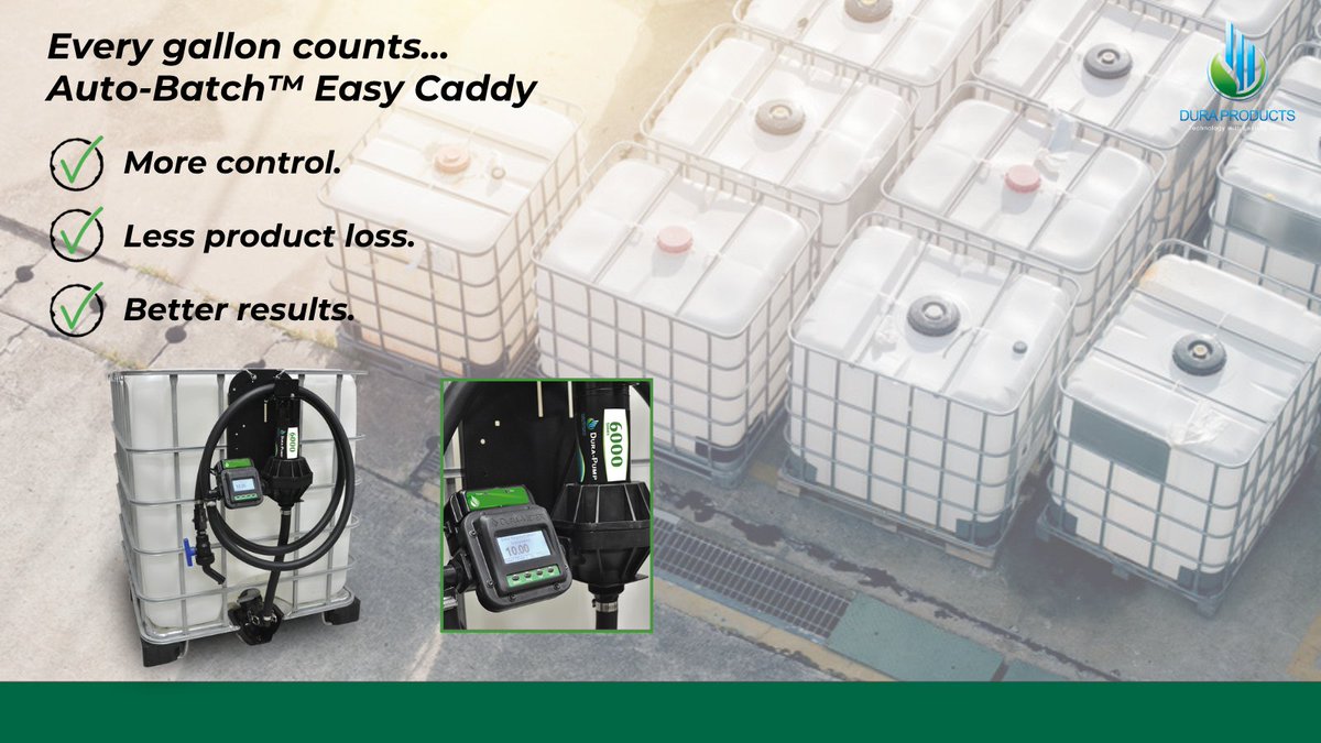 ProductsDura's tweet photo. Every gallon counts. The Auto-Batch™ Easy Caddy helps you reduce waste and improve accuracy with automated batching you can trust.
More control. Less product loss. Better results.
👉 Get started today: https://t.co/1rNM4MrzFS
#AgTech #ChemicalControl #DuraProducts https://t.co/Y0ItDhok2u
