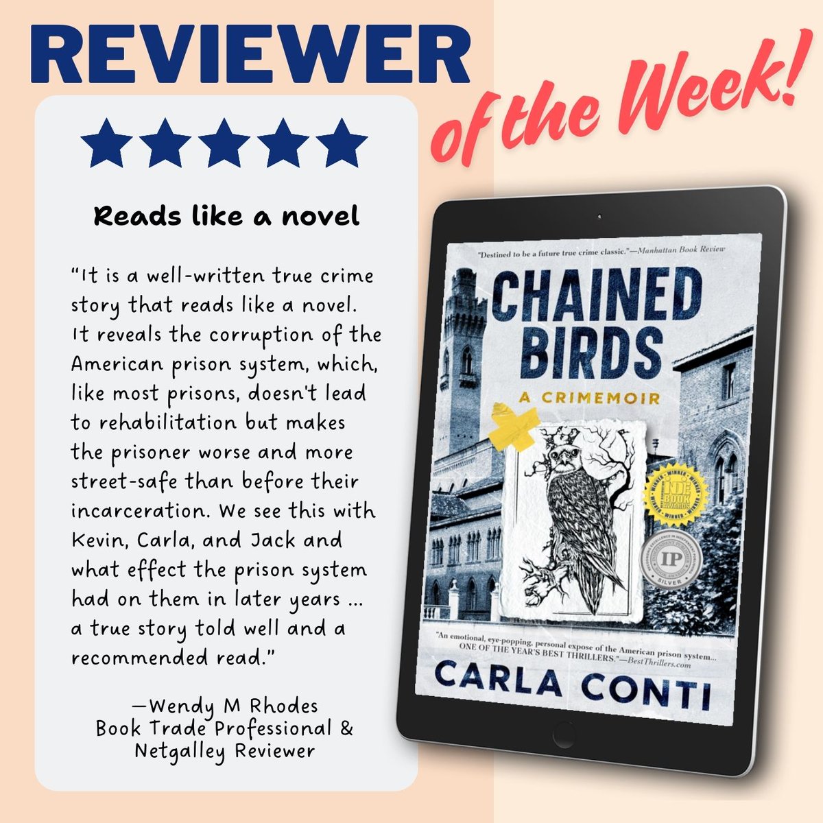 carlajeanconti's tweet photo. ✨📖 It’s Wednesday! Huge thanks to this week’s reviewer for the kind words on #ChainedBirds. Your support means the world to an indie author like me! ✍️✨ 

Read it here: https://t.co/sKe0BtvI1t 

 #WritingCommunity #BookSky 📚💙 #TrueCrime 📚⚡️ #Bookstagram #Bookthreads #BookReview #CarlaConti