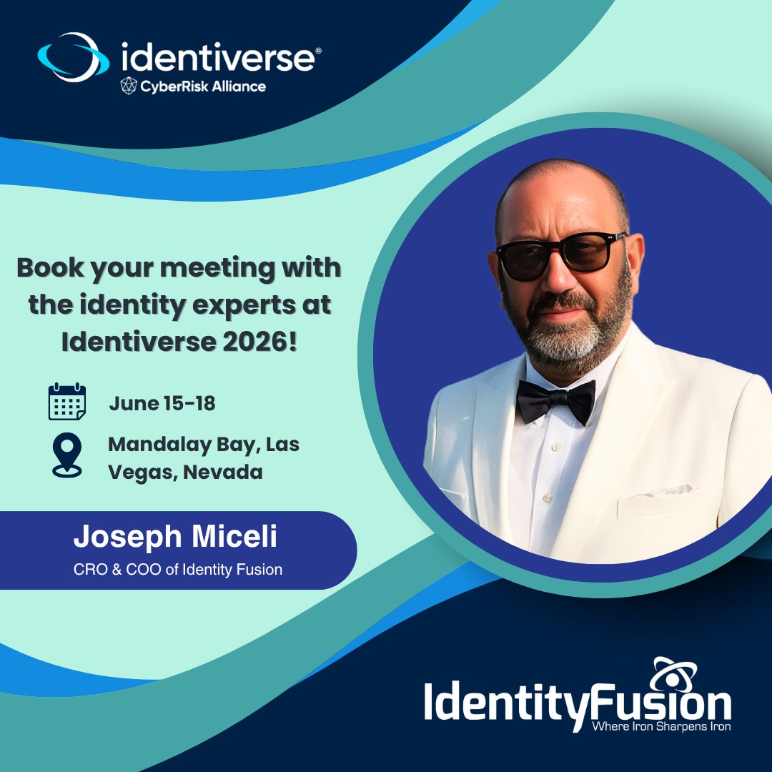 IdentityFusion's tweet photo. Heading to Identiverse?

Meet 1:1 with Joseph Miceli, COO of Identity Fusion.

Real IAM strategy. No fluff. Limited slots.
https://t.co/ETm0ZH9cai

#Identiverse2026 #IAM #IdentityFusion https://t.co/Gu9X1bAD9q
