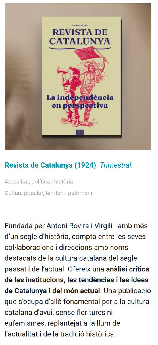 RevistaCat's tweet photo. El darrer número de La Revisteca de @revistesAPPEC ens destaca com una de les revistes referents de memòria col·lectiva, pensament i cultura, que han construït país. 👇 https://t.co/rFBpeHvoJR
