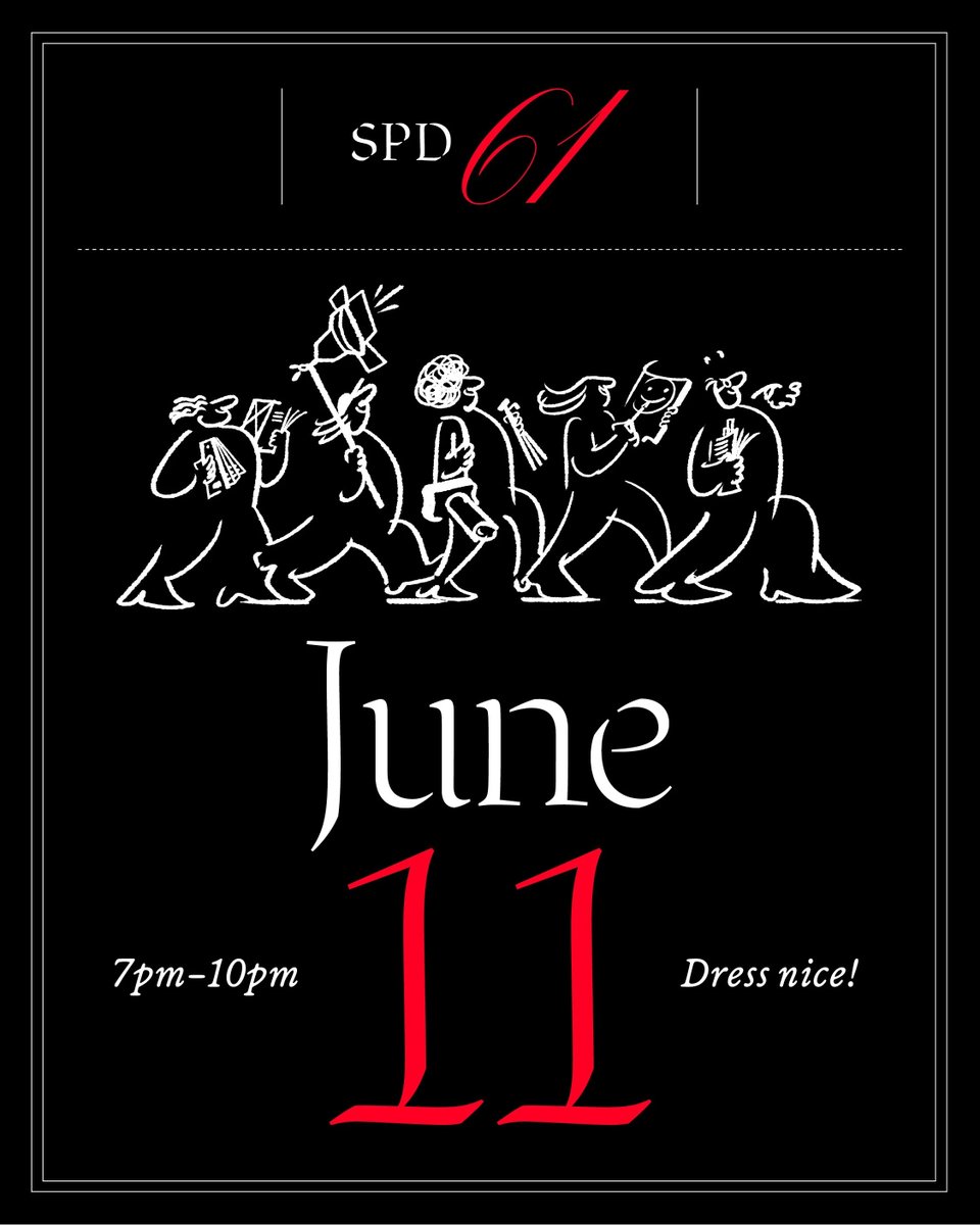 SPDtweets's tweet photo. Join us on June 11th for the 61st Annual SPD Awards and celebrate the best creative work of 2025. 
𝗚𝗿𝗮𝗯 𝘆𝗼𝘂𝗿 𝘁𝗶𝗰𝗸𝗲𝘁𝘀 𝗔𝗦𝗔𝗣. 𝗦𝗽𝗼𝘁𝘀 𝗮𝗿𝗲 𝗲𝘅𝘁𝗿𝗲𝗺𝗲𝗹𝘆 𝗹𝗶𝗺𝗶𝘁𝗲𝗱! 

👉 Full details: https://t.co/Yun7LeSb3e https://t.co/coSSHnjhu4