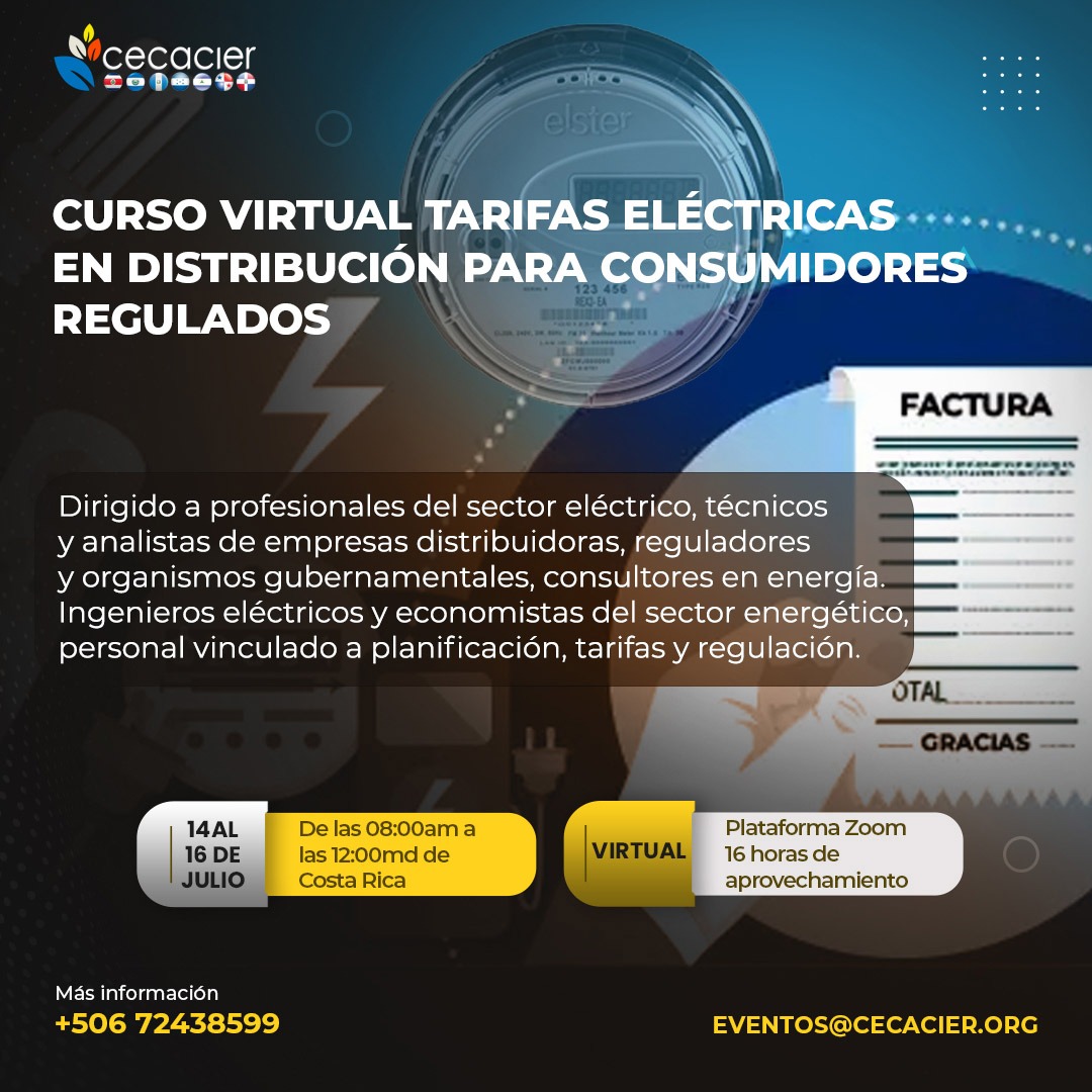 CECACIER's tweet photo. ¿Cómo se transforma la infraestructura eléctrica en una estructura tarifaria justa y eficiente? 📊⚡
En CECACIER te invitamos a nuestro nuevo curso virtual, donde profundizaremos en metodologías internacionales de vanguardia. https://t.co/xyqxMQGZm7