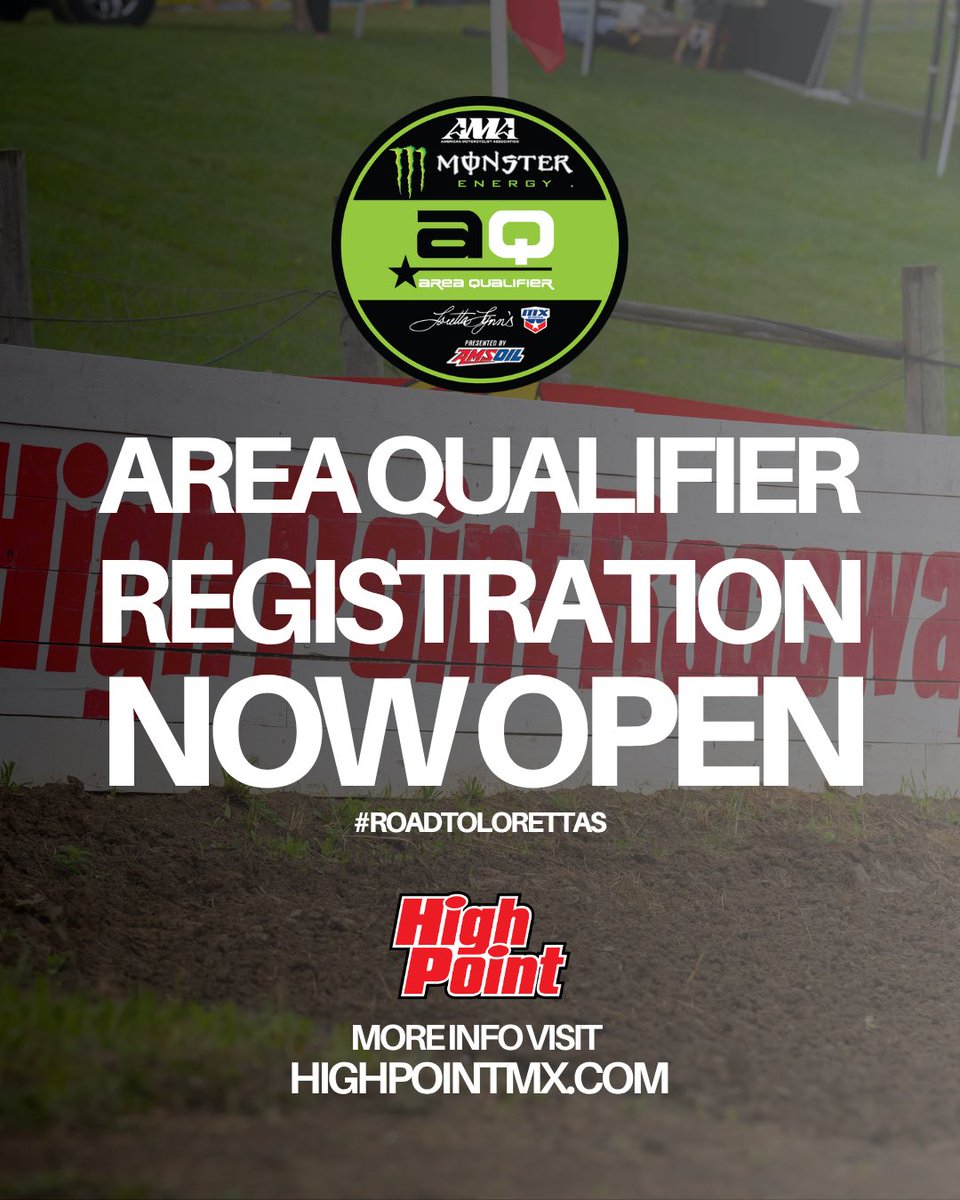 HighPointMX's tweet photo. Pre-Registration is now open‼️

Visit the link in our bio and we’ll see you at High Point Raceway for the 2026 Loretta Lynn’s Northeast Area Qualifier 🏁

@lorettalynnmx #HighPointMX 

🔗 https://t.co/pf4QJZ8uIY https://t.co/ACvVQv6Hp7