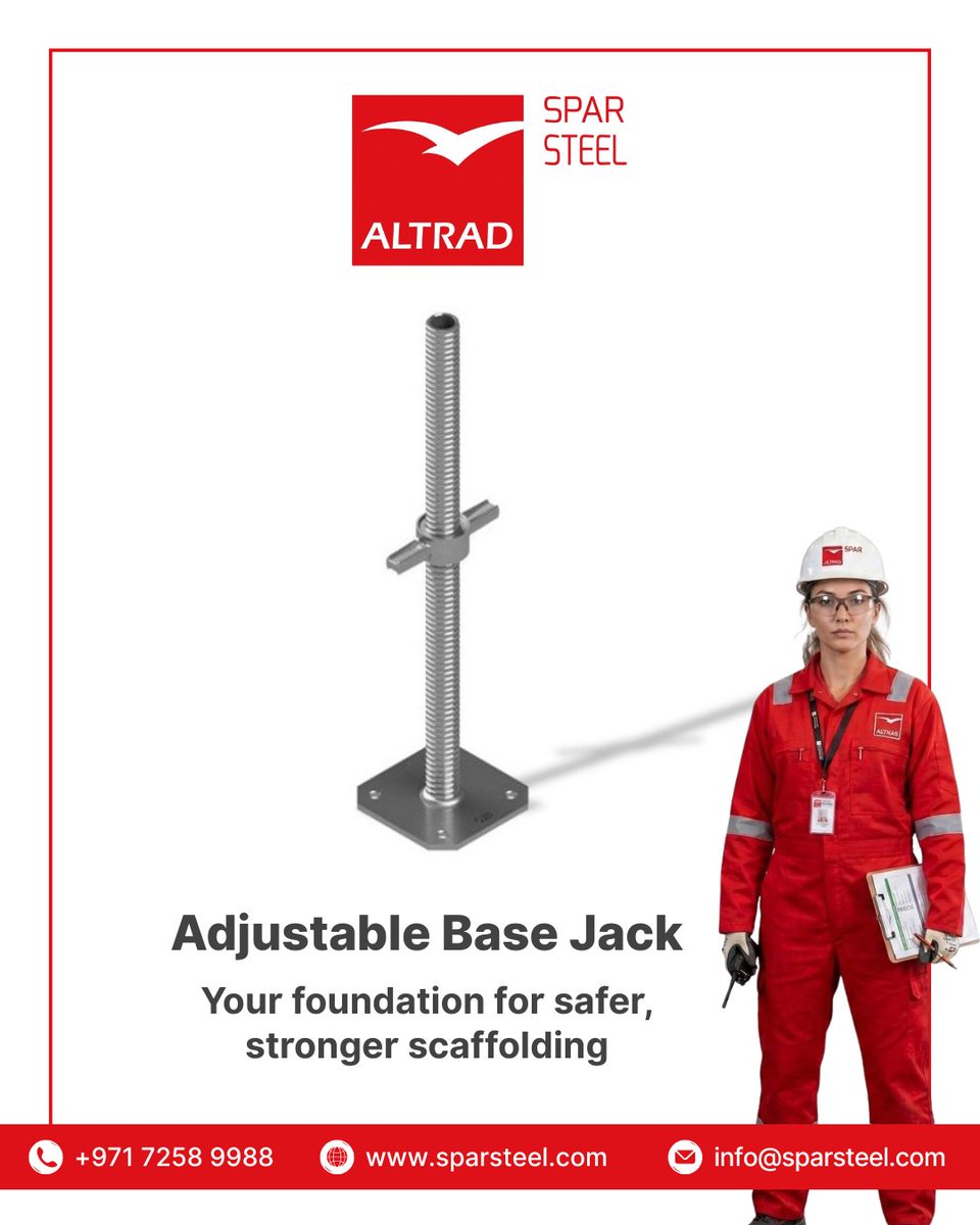 SteelSpar's tweet photo. Our Adjustable Base Jack delivers the perfect foundation for safe, stable, and level scaffolding systems across every project site.
Choose performance you can trust. Choose ALTRAD SPAR STEEL.
🌐https://t.co/2K8PwRBx2w
#AltradSpar #AdjustableBaseJack #Scaffolding #ScaffoldingJack https://t.co/FVLJIlJ9wC