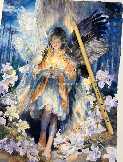 友の翼』きみとともに いつまでもともに 一緒なら飛び立てる #水彩 額