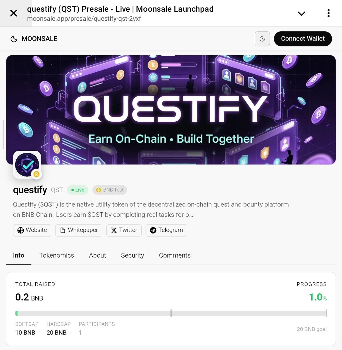 Doveofweb3's tweet photo. This is my entry to the testnet contest, I will also be quoting with a how to use the presale app  video 

Token name: Questify

Token symbol: QST

Token address: 0xDe46b29780b8F38e266a59F644B342d4508bB7f5

Presale URL: https://t.co/jat4DYjf6h

Wallet: 0x59806f868b9297294cee1acf32cb2819605900a8

Feedback:
I just finished testing the presale process and wanted to drop some honest feedback.

Overall, I really liked the platform. The UI/UX is clean and super easy to navigate, didn’t feel confusing at all.
 Fees are reasonable compared to other launchpads, the Telegram buy bot is actually useful for tracking volume and activity in the group, and the audit option at that price is a really good deal.

That said, I ran into a few issues:

In the Tokenomics Generator, when I paste my token contract address, it doesn’t fetch the details automatically after clicking the “Fetch Info”, I had to fill it manually,  It would be much smoother if it just pulled the info right after pasting, like most other platforms do.

The Token Scanner doesn’t seem to work properly on testnet. I switched my wallet to BNB Testnet and tried scanning my newly created token, but it still told me to switch to a supported chain. That was a bit frustrating.

MetaMask connection feels pretty laggy. It keeps asking for permissions almost every time I do something, which gets annoying . It got way better when I switched to Zerion, so it might be something specific with MetaMask.

Just wanted to share this so you guys can look into it. The platform is already solid and user-friendly, fixing these small things would make the experience even better.

Keep up the good work!
Stay tuned to my quote video on my presale process