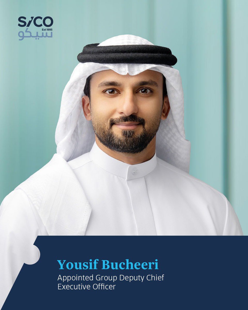SICOBANK's tweet photo. We’re pleased to welcome Yousif Bucheeri as Group Deputy Chief Executive Officer.

Bringing over 15 years of experience across alternative investments and financial services in the GCC, he will oversee several of SICO’s key business lines, including Investment Banking, Real Estate and Alternative Investments Advisory, Research, and Brokerage across regional and global markets.

This appointment reflects SICO’s continued focus on strengthening its business and highlights the important role of national talent in supporting the Group’s growth journey.