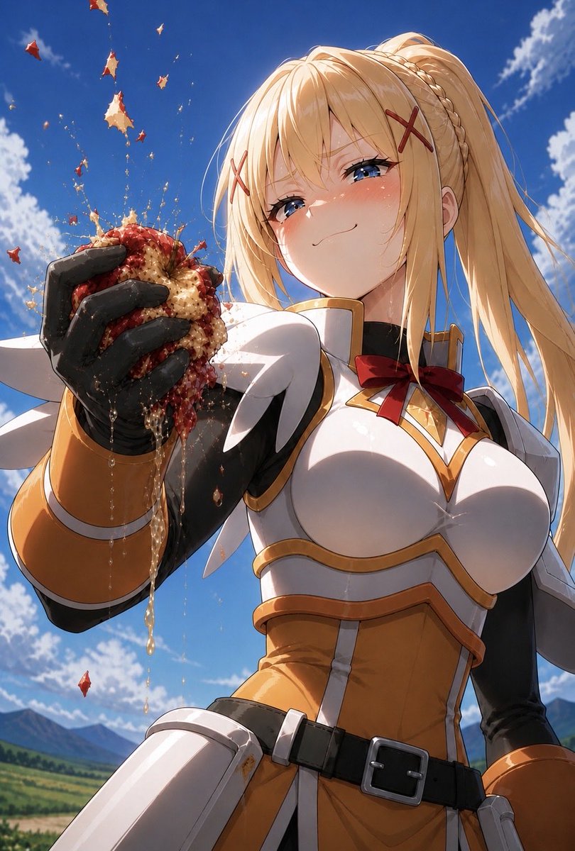 りんごを片手で潰すララティーナ Lalatina aplastando una manzana con