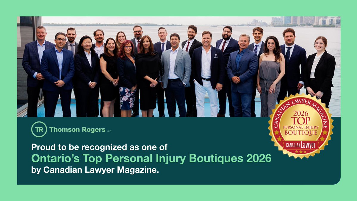 thomsonrogers's tweet photo. Named one of Canada’s Top Personal Injury Law Firms by @CanLawMag for the 16th year in a row. We’re proud to support injured Ontarians through life-changing moments.
Learn more: https://t.co/i0odebO2BZ
#PersonalInjuryLaw #TopLawFirm #LegalRecognition #LegalExcellence https://t.co/Aa0CRud5CF