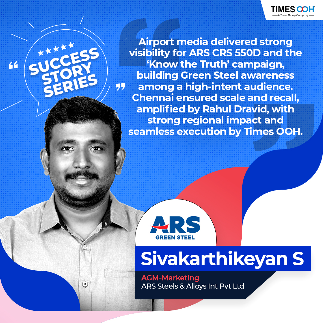 times_ooh's tweet photo. #ARSSteel’s AGM – Marketing, Sivakarthikeyan S, shares how impactful media formats and premium touchpoints at Chennai Airport elevated the brand’s communication and strengthened its market presence.Hear it straight from the brand custodians.

#TimesOOH - A Times Group Company! https://t.co/RlL5SRwT6F