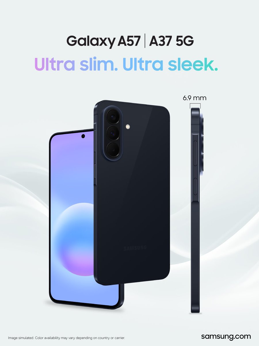 samsungmobileng's tweet photo. Slim has never looked this good.
With a sleek, ultra-slim design built to stand out, the new #GalaxyA57 and #GalaxyA37 5G bring a sharper look and feel to everyday awesome.
This is what awesome feels like.
https://t.co/AYDdyB5SNN
#TheCreatorsGuide
#SamsungNigeria https://t.co/oplbmPyNnl
