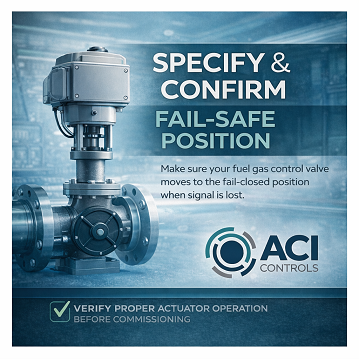 ControlsAci's tweet photo. Fail-safe isn’t a default — it’s a specification.

When signal or power is lost, your fuel gas valve needs to go where you expect.

Specify it. Then verify it before startup.
#ACIControls #ControlValve #Combustion https://t.co/iZfGGoVEjF