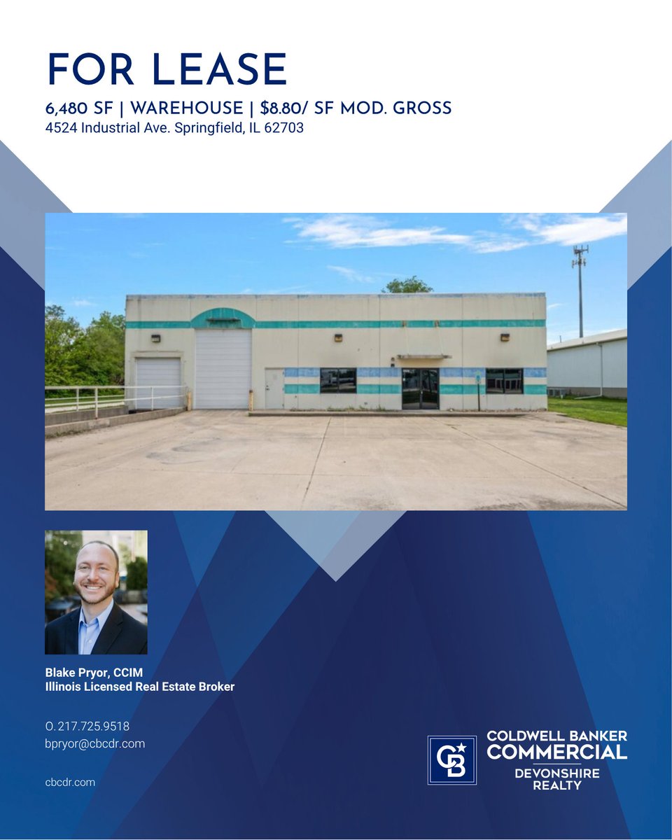 CBCDR's tweet photo. 📍 4524 Industrial Ave, Springfield, IL
🏢 6,480 SF Freestanding Warehouse
💲 $8.80/SF Modified Gross

Located just off I-55 in the Springfield Industrial Park, ideal for distribution, warehousing, or light manufacturing users.

Contact Blake Pryor today! 📱217.725.9518 https://t.co/Buv9E7UyzG