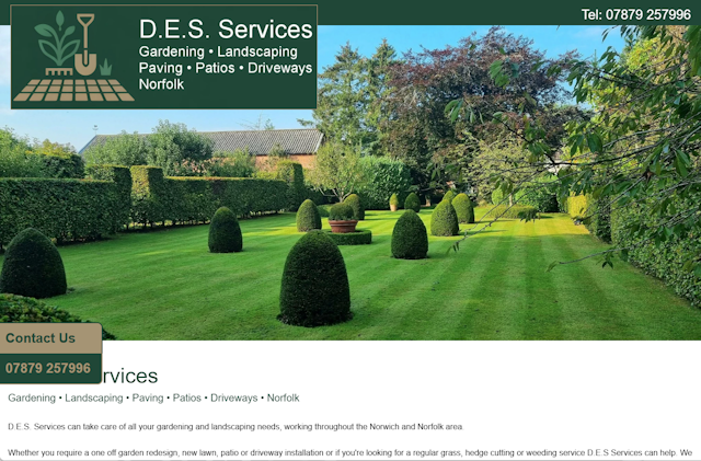 omdcentral's tweet photo. OMD Websites launches #responsive #website for #Stalham #Norfolk business DES Landscaping: A one off garden redesign, new lawn, patio or driveway installation or if you're looking for a regular grass, hedge cutting or weeding service we can help. https://t.co/PhLKnYAfpE https://t.co/ISmaP420dw