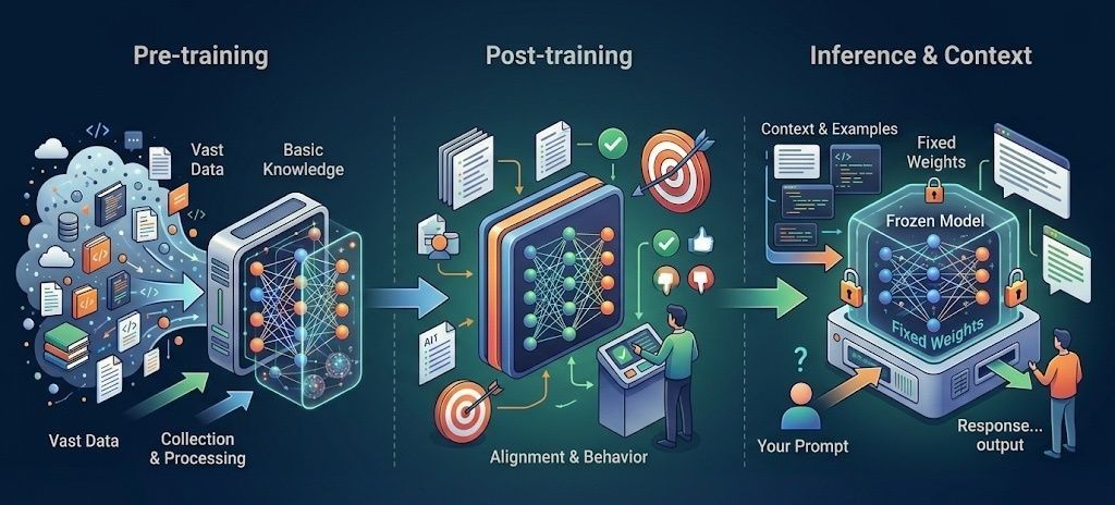 nitayneeman's tweet photo. You add examples to a prompt and the model gives better answers. So it learned, right?

Not exactly. The weights are frozen. Context is just input the model processes using those same fixed weights.

I wrote an article explaining the full LLM pipeline👇

#AI #LLM #MachineLearning https://t.co/nWDTGcko21