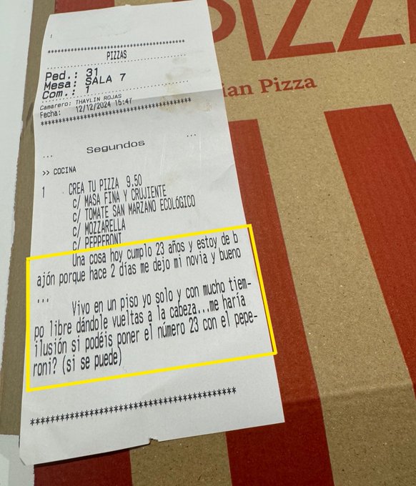 culturaliteral1's tweet photo. Mis máximos respetos al restaurante por la pizza y la nota. https://t.co/nZkDDNiVIf