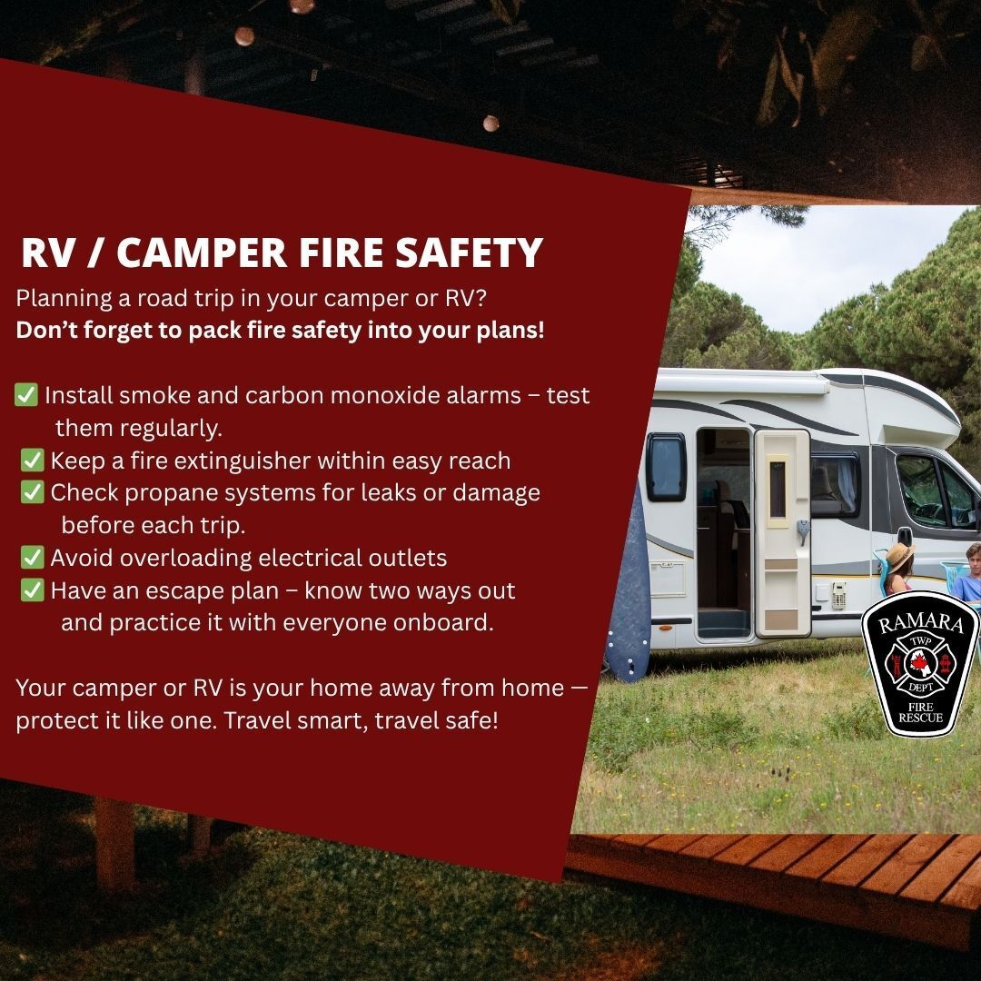 ramarafire's tweet photo. 🚐🔥 RV &amp; Camper Fire Safety Reminder 🔥🚐

Heading out on a road trip or camping adventure? 

Make sure fire safety is part of your plans.

Test smoke and carbon monoxide alarms, keep a fire extinguisher within reach, and check propane and electrical systems before each trip. https://t.co/U3aLAXBhBR
