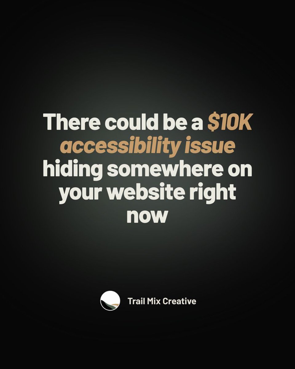 trailmixcreate's tweet photo. Accessibility issues aren’t always visible, but they can cost you big. 💸

With our ADA Accessibility &amp; Compliance service, we uncover hidden barriers, fix critical violations, and set up ongoing protection through automated scanning and AI tools.

#TrailMixCreative https://t.co/aP8GcZ8Sfq