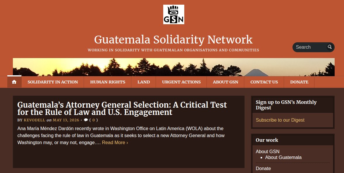 Guatesolidarity's tweet photo. ‘Guatemala’s Attorney General Selection: A Critical Test for the Rule of Law and U.S. Engagement’ @AniMendezD @WOLA_org featured in #GSN https://t.co/gwVN5iPgHP https://t.co/neGBquuZWd