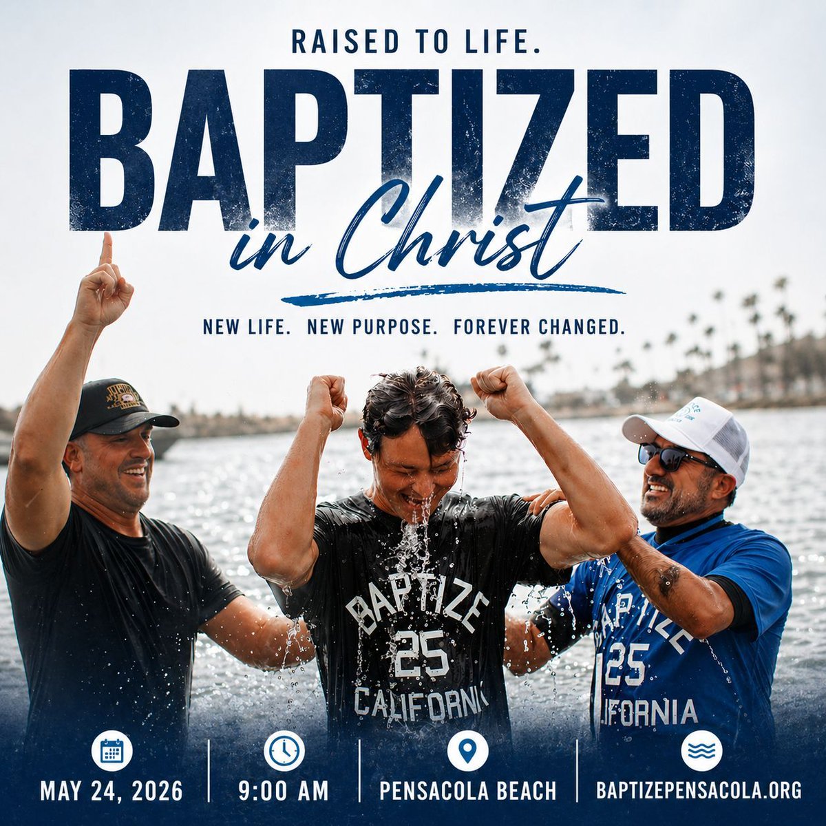 Greglancaster's tweet photo. Be part of something powerful.
Be Baptized. Volunteer. Celebrate.
📍 May 24 | 9:00 AM
📍 Pensacola Beach
Sign up now: https://t.co/hCQ5fOgoUU
Get your Baptize Pensacola shirt and come ready.
#BaptizePensacola #BaptizeAmerica #PensacolaBeach #JesusChangesLives #BeTheChurch #WaterBaptism #FollowJesus #FaithInAction #Pentecost #ChristianEvent