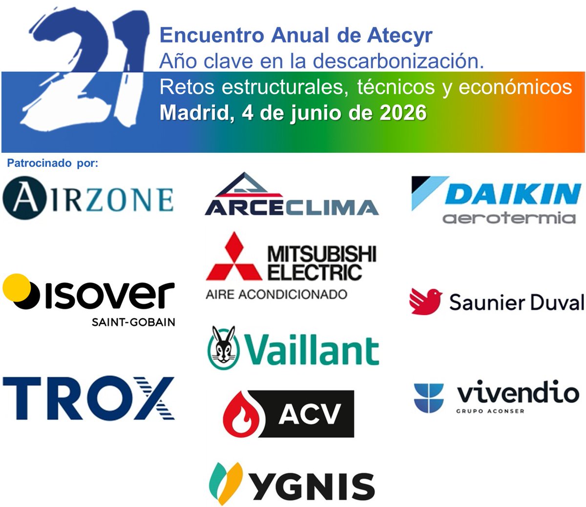 Atecyr's tweet photo. La descarbonización de los edificios ya es un reto inmediato.
El 4 de junio, Atecyr reúne al sector en su XXI Encuentro Anual para analizar el camino hacia los edificios de cero emisiones.
📍Hotel Wellington, Madrid
Inscríbete: https://t.co/gr0VekAUxG #Atecyr https://t.co/CQu7uWArcZ