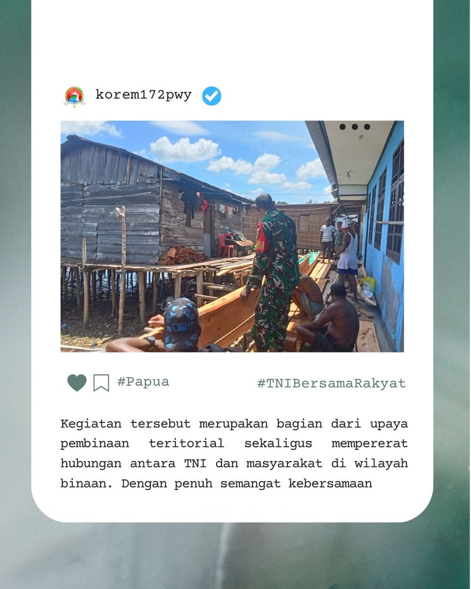 korem172pwy's tweet photo. Babinsa Ansus Turun Tangan, Bantu Warga Bangun Perahu Demi Dukung Aktivitas Nelayan

https://t.co/c8zMOv10CN

https://t.co/qtkh3HFJFv

https://t.co/9zK78rrWUl https://t.co/QZfb2fq2p4