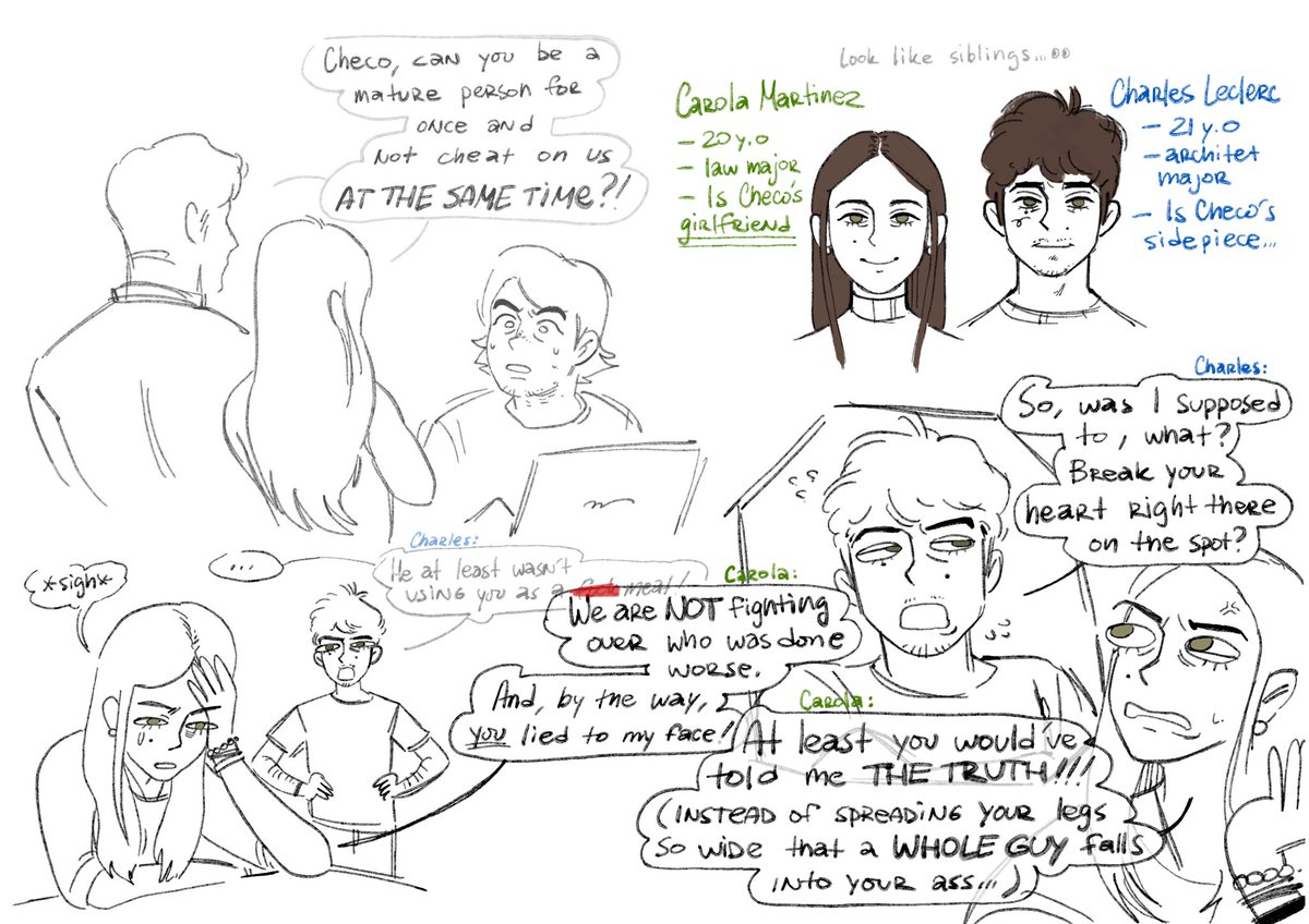 Buoryok's tweet photo. Love the love triangle (it’s an angle, not a triangle) I made for myself in f1 university au. (No, we don’t condone cheating in this house. Don’t be like this guy)
#checlerc https://t.co/LdyPiVQoTc