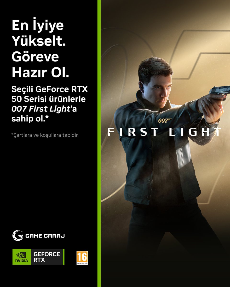 gamegarajcom's tweet photo. En İyiye Yükselt.
Göreve Hazır Ol.
Seçili GeForce RTX 50 Serisi Ürünlerle
007 First Light'a sahip ol 🤩

Dünyanın en ikonik casusunun dünyasına adım at; yoğun çatışmalar, sızma operasyonları ve son teknoloji ekipmanlarla dolu, nefes kesen bir casusluk macerasına dal. NVIDIA GeForce RTX™ 50 Serisinin gücüyle hayat bulan 007 First Light, göz alıcı yol izleme efektli** görseller ve Dinamik Çoklu Kare Oluşturma ile Işın Oluşturma özellikli, yapay zekâ destekli NVIDIA DLSS 4.5** ile dünyanın dört bir yanında geçen macerayı benzersiz bir görsellikle sunuyor.

💥 Kişiye Özel Sistemler ve Akıllı Yapılandırma
📦 En geç 3 iş günü içerisinde kargoya teslimat.
🛡️ 14 Gün İçerisinde İade İmkanı

Oyun Yeniden Başlıyor!
https://t.co/cMueElDp0J

#Nvidia #RTX #007FirstLight #DLLS #Bilgisayar