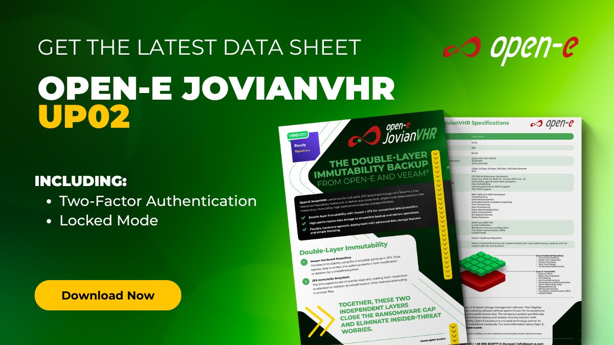 storagesoftware's tweet photo. Level up your data defense!
π‘οΈ The new Open-E JovianVHR Up02 is out, featuring:
β
Two-Factor Authentication (2FA)
β
Locked Mode for Immutability
Get the data sheet here: https://t.co/LJPsiqEqlq
#dataprotection #dataimmutability #hardenedrepository https://t.co/VEzXtqoJNS