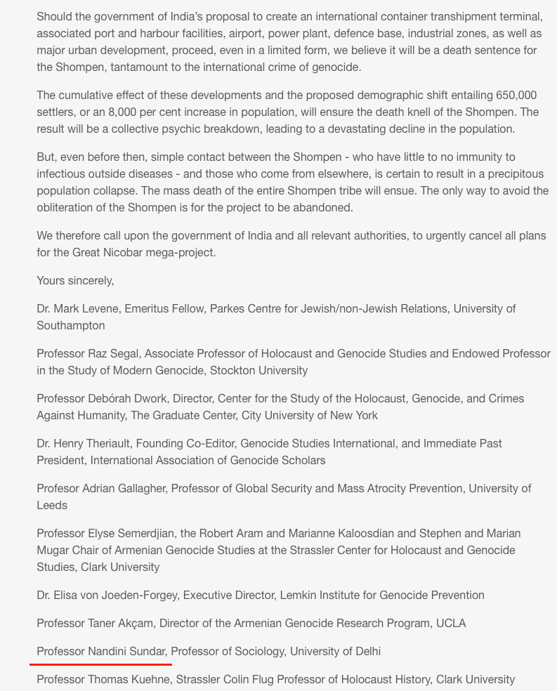 VijayGajeraO's tweet photo. 8. This NGO has published Genocide Experts call on the Great Nicobar Project. Interestingly, Nandini Sunder is among these so-called experts whose parents worked for Ford and Tata, and whose husband has received a donation from Tata for his propaganda website, The Wire! https://t.co/qyarc87SNR