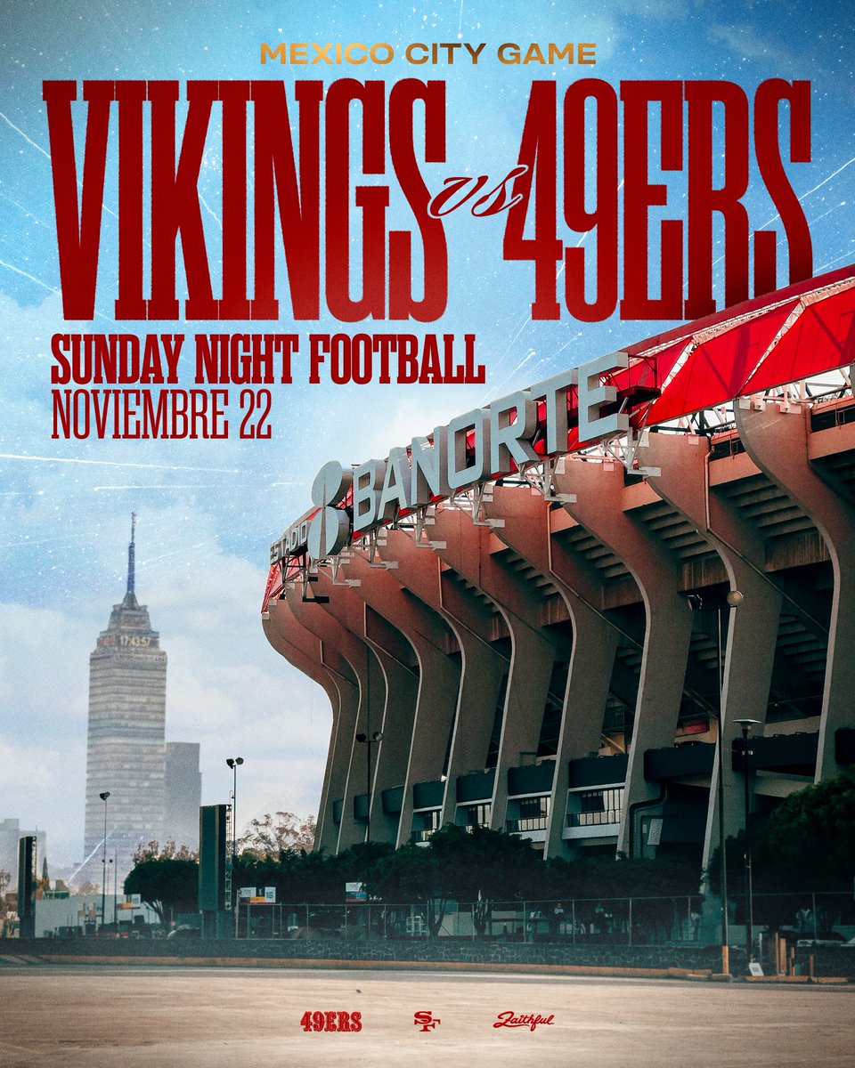 49ersESP's tweet photo. ¡Ahora sí ya se armó, Fieles! 🇲🇽

Nos vemos el 22 de noviembre en el @EstadioBanorte. ¡Domingo por la noche!
⁣
📺 Jueves 14 de mayo, 6pm en NFL Network.

#SoyBanorteNFL x #NFLMexicoCityGame x #FTTB https://t.co/SEfVKrMAj4