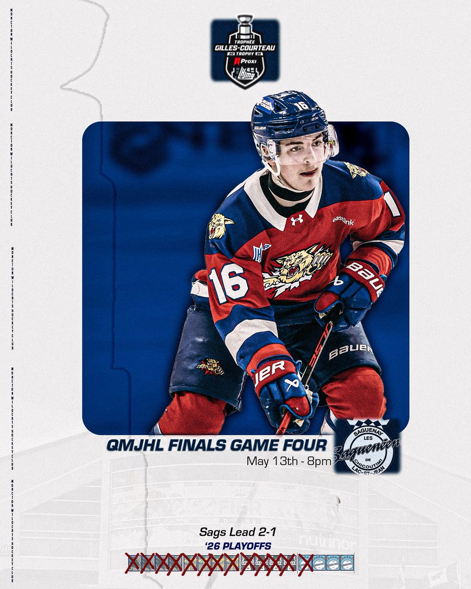 MonctonWildcast's tweet photo. 𝙁𝙞𝙣𝙖𝙡𝙨 𝙂𝙖𝙢𝙚𝙙𝙖𝙮
Looking for the split before coming home Friday
⏰ - 8:00pm
💻 - FloHockey/TSN
🏟 - 𝘾𝙚𝙣𝙩𝙧𝙚 𝙂𝙚𝙤𝙧𝙜𝙚𝙨-𝙑𝙚𝙯𝙞𝙣𝙖
#BeatTheSags #DefendTheDen #QMJHLFinals #ForTheGlory #RepeatTheRoar
📸 - @DanielStLouis https://t.co/CNWENOpLwY