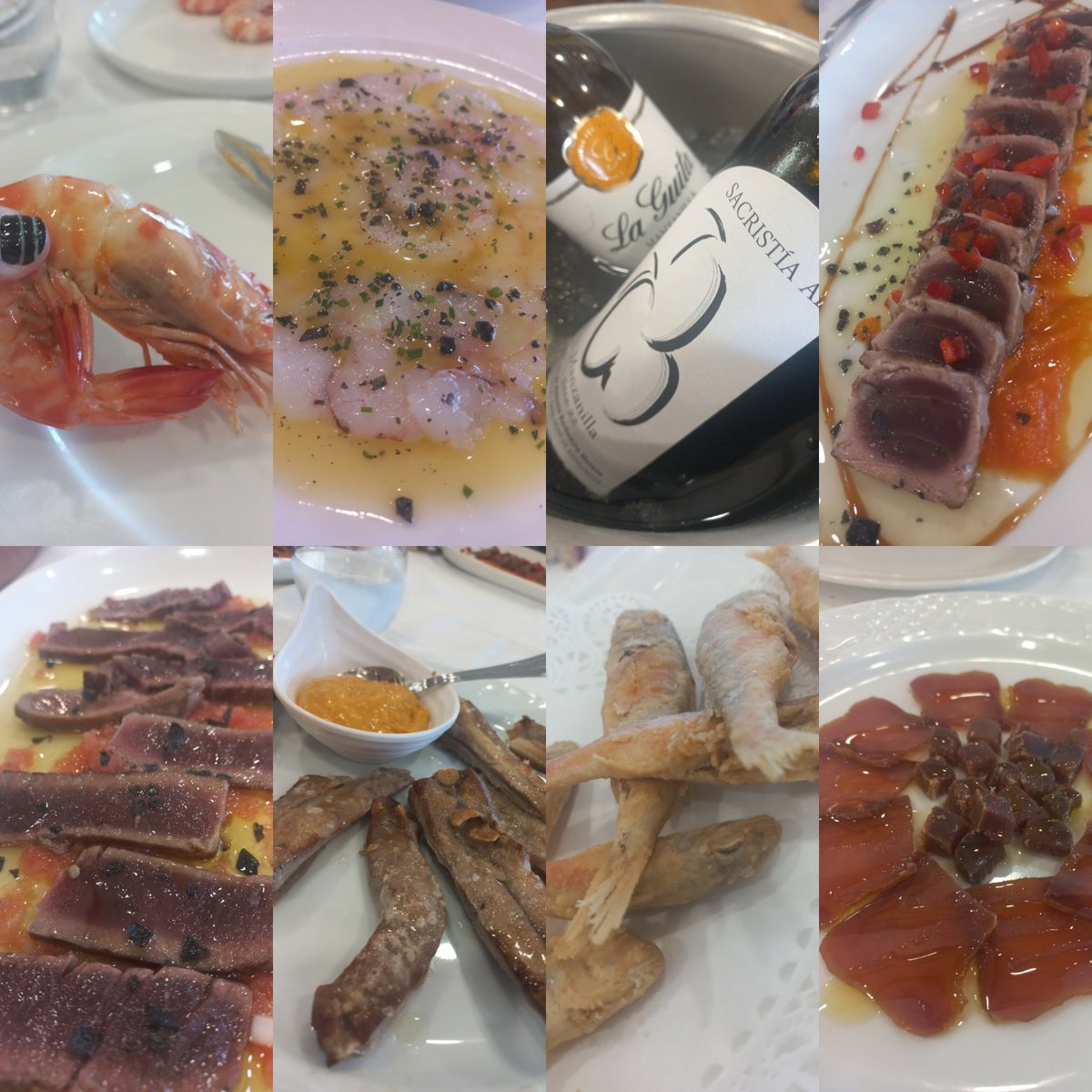 susublanca's tweet photo. Casa Bigote, Bajo de Guía, Sanlúcar:langostinos/Carpaccio gamba blanca/atún y sus costillas/Salmonetes y mojama. #foodporn
Y dúo de manzanillas como no podía ser de otra manera!!
Qué disfrute!!💃💃
#enelsursepierdeelnorte #sanlucar
#manzanillaparagozar #alsurdelsur https://t.co/Hh1BupAEBu