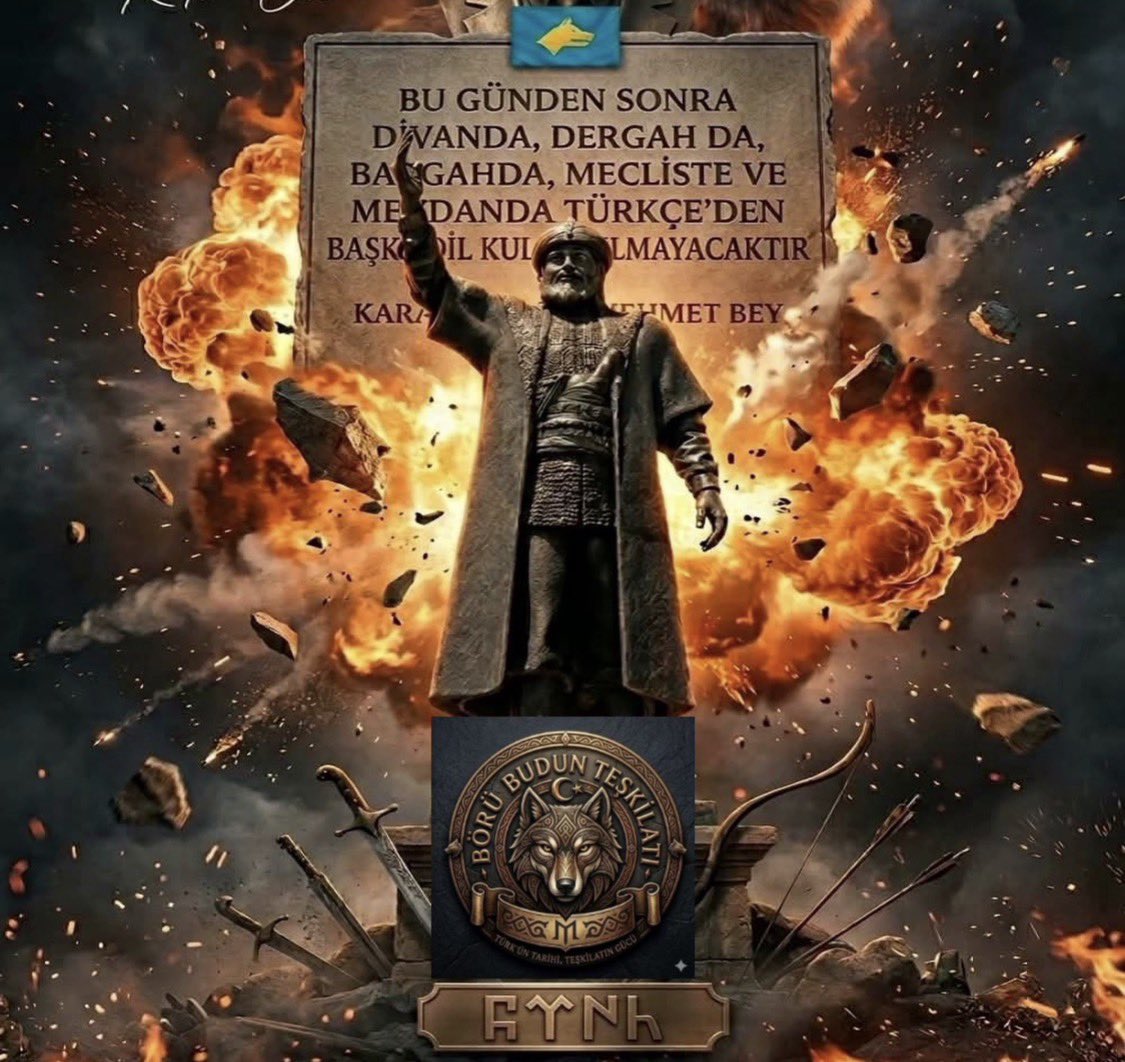 maranki's tweet photo. TÜRK’E, TÜRKÇEYE VE TÜRKIYE DÜŞMANLARINA ŞEHIT KANLARIYLA BIZE VATAN YAPILAN BU ANADOLU TOPRAKLARINDA GEÇIT YOK!!
13 Mayıs 1277 tarihinde, Karamanoğlu Mehmet Bey’in Konya’da yayımladığı ferman ile Türkçe, devlet dili olarak ilan edilmiş; “Şimden gerü divanda, dergâhta, bargâhta, mecliste ve meydanda Türkçeden gayrı dil kullanılmaya�� sözüyle Türk dilinin tarihindeki en önemli dönüm noktalarından biri yaşanmıştır.

13 Mayıs Türk Dil Bayramı’nın 749. Yıl Dönümü Kutlu Olsun.

Genel
Geçmişten günümüze dilimize sahip çıkan büyük devlet adamları, Türkçenin bir devlet ve kültür dili olarak kökleşmesine öncülük etmiştir. Karamanoğlu Mehmet Bey’in 13 Mayıs 1277 tarihinde ilan ettiği fermanında yer alan “Şimden gerü hiç kimesne kapuda ve dîvânda ve mecâlis ve seyrânda Türkî dilinden gayrı dil söylemeyeler.” emri, Türkçenin bir devlet dili olarak yükselişinin sarsılmaz dayanağıdır.

Gazi Mustafa Kemal Atatürk de “Türk dili, Türk milleti için kutsal bir hazinedir.” sözüyle dilin korunmasını bir devlet ödevi olarak işaret etmiştir. Türkçenin bilim ve kültür dili olarak gelişimini sağlamak amacıyla kurumsal adımlar atmış; dilin, millî birliğin asli unsuru olarak güçlenmesinde ebedî bir güvence oluşturmuştur.

Türk Dil Kurumu olarak bu sarsılmaz mirasın onurlu sorumluluğunu omuzlarımızda taşıyor; Türkçenin asırlara sığmayan gücünü yarınların ufkuyla harmanlıyoruz. Kadim dilimiz Türkçe için ilk günkü heyecan ve azmimizle çalışmaya devam ediyoruz.

Karamanoğlu Mehmet Bey’in tarihî hükmü ve Gazi Mustafa Kemal Atatürk’ün vizyonuyla şekillenen bu köklü şuura sahip çıkan herkesin 13 Mayıs Türk Dil Bayramı kutlu olsun.
