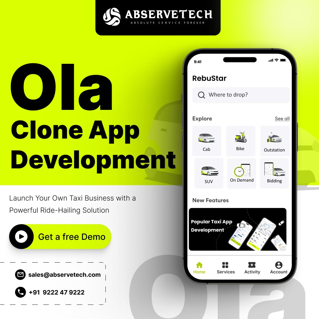 abservetech's tweet photo. 🚖✨ Ola Clone App Development
Start your own taxi business with an easy and powerful ride booking app like Ola. 🚗📱

📩 Email: sales@abservetech.com
#OlaClone #TaxiAppDevelopment #RideHailingApp #StartupBusiness #MobileAppDevelopment #India #Brazil #Turkey #Kazakhstan https://t.co/5gFtLaxGdT