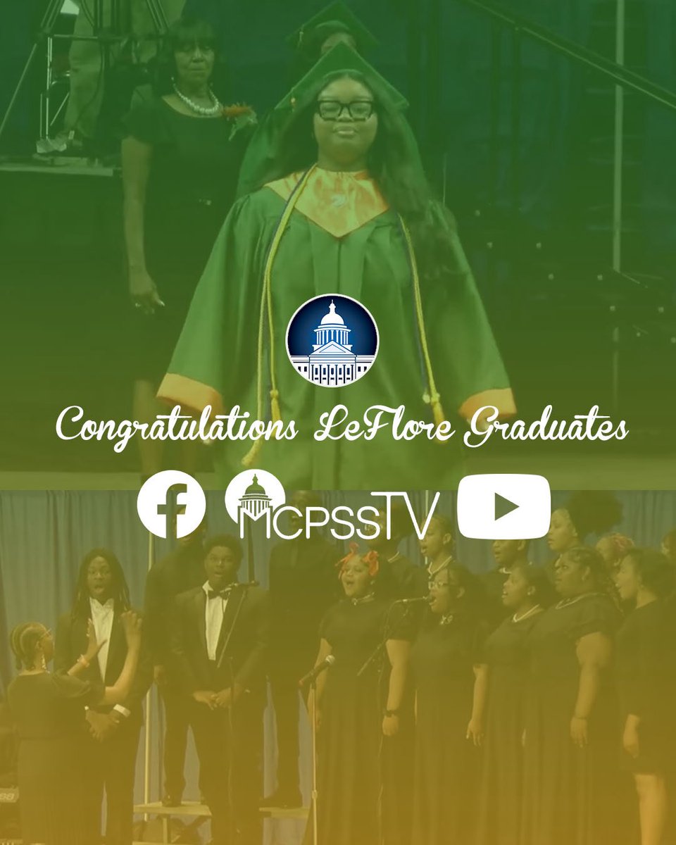 mcpsstech's tweet photo. 🐍 🎓 Congratulations to the graduates of LeFlore High School!

📱💻 Tune in to graduation coverage on mcpssTV ( https://t.co/EZVBUqIEYo ), Facebook, and YouTube at 9am
#leflore #graduation #mcpss https://t.co/xTbnosQxFc