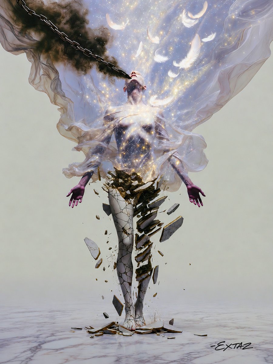 extazdesigns's tweet photo. My entry for "WEIGHTLESS" by @simuka_africa at @WebbieSocialApp 

"The Anatomy of Surrender"
-A surreal reflection on release &amp; surrender, where emotional weight leaves the body, fragments of pain fall away, and lightness emerges not from escape, but from finally letting go. https://t.co/f69Z08Uoqq