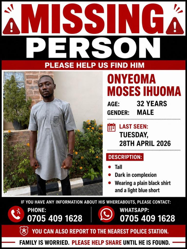 duru10's tweet photo. @PoliceNG_CRU Please help, he alhas been missing for over two weeks. Our familiy is in distress. Complaint has been made to the police. Please chat me if you have any useful information https://t.co/AD8jJbshVK