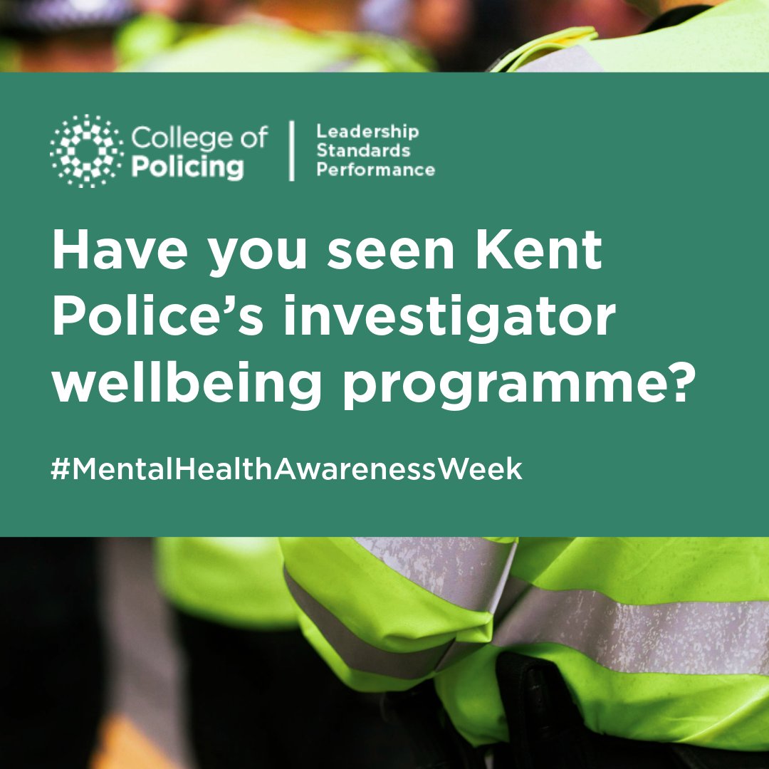 CollegeofPolice's tweet photo. As part of #MentalHealthAwarenessWeek, we’re sharing a
@kent_police initiative from the #PracticeBank focused on supporting investigators working in demanding roles. 97.9% felt more confident accessing support, and 100% would recommend the sessions: https://t.co/gb7Uvf9Hp0 https://t.co/XzQPFLMOxN