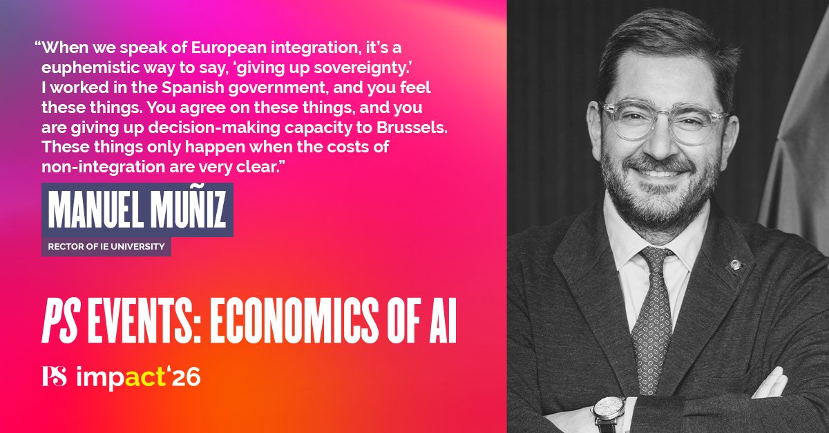 ProSyn's tweet photo. At our Impact’26 event, @manuelmunizv, Rector of IE University, points out that the costs of non-integration across domains like AI and defense are skyrocketing. #PSEvents @ImpactCEE
https://t.co/CudcfU8HWu https://t.co/G7GLZgaQpL
