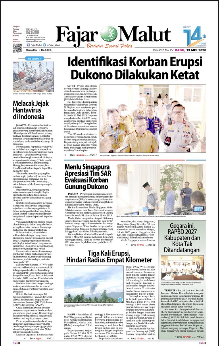 fajar_malut's tweet photo. Fajar Malut Edisi Rabu 13 Mei 2026, Hadir Dengan Menyapa Nusantara.   #Fajarmalut  #Menyapanusantara  #Komdigi  #Koran https://t.co/bQxdQ4BbXz