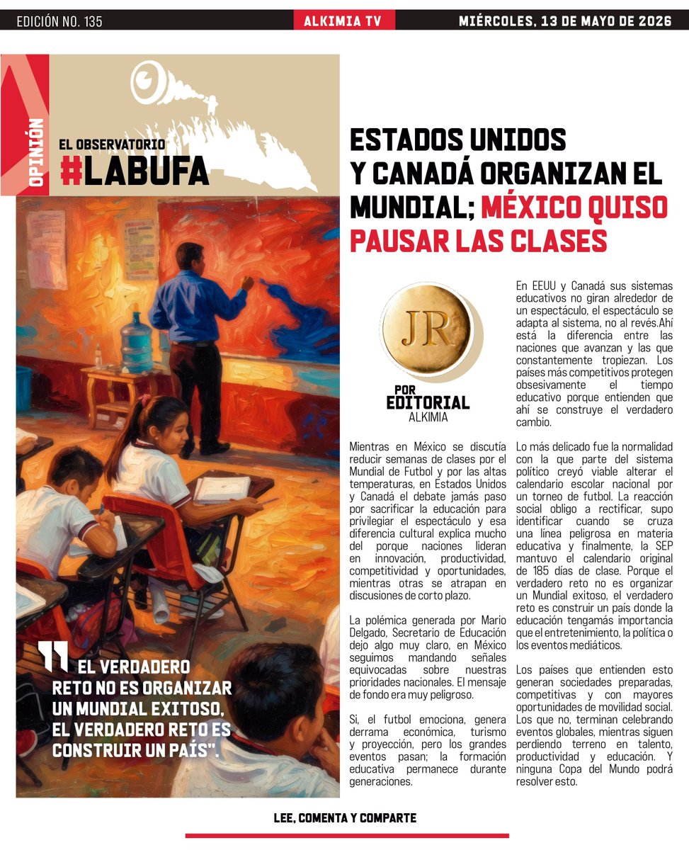 Alkimiatv's tweet photo. Hoy en Observatorio La Bufa
"ESTADOS UNIDOS Y CANADÁ ORGANIZAN EL MUNDIAL; MÉXICO QUISO PAUSAR LAS CLASES"

#Opinión #LaBufa #Mundial https://t.co/AIEchTxS9X