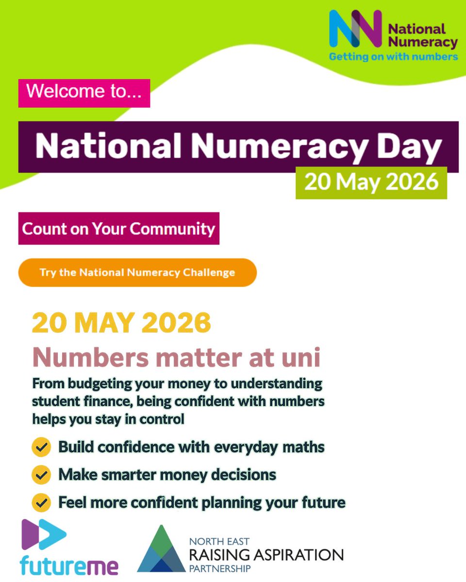 NERAP_Team's tweet photo. #NationalNumeracyDay

Numbers matter at uni — especially when managing your money 💸

Boost your confidence with these tools: 
UCAS 👉 https://t.co/6xqCvKNzre 
Planner 👉 https://t.co/JxmCezZqBv https://t.co/5fy8Vzlmp8