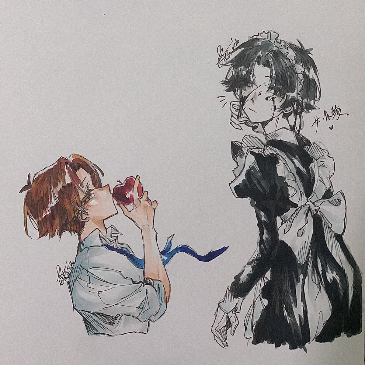 K_yo_05's tweet photo. It's been quite some time since I've drawn on paper, let alone colour...and I think I'm getting worse at it😭(Damn it) https://t.co/o36woI1jft
