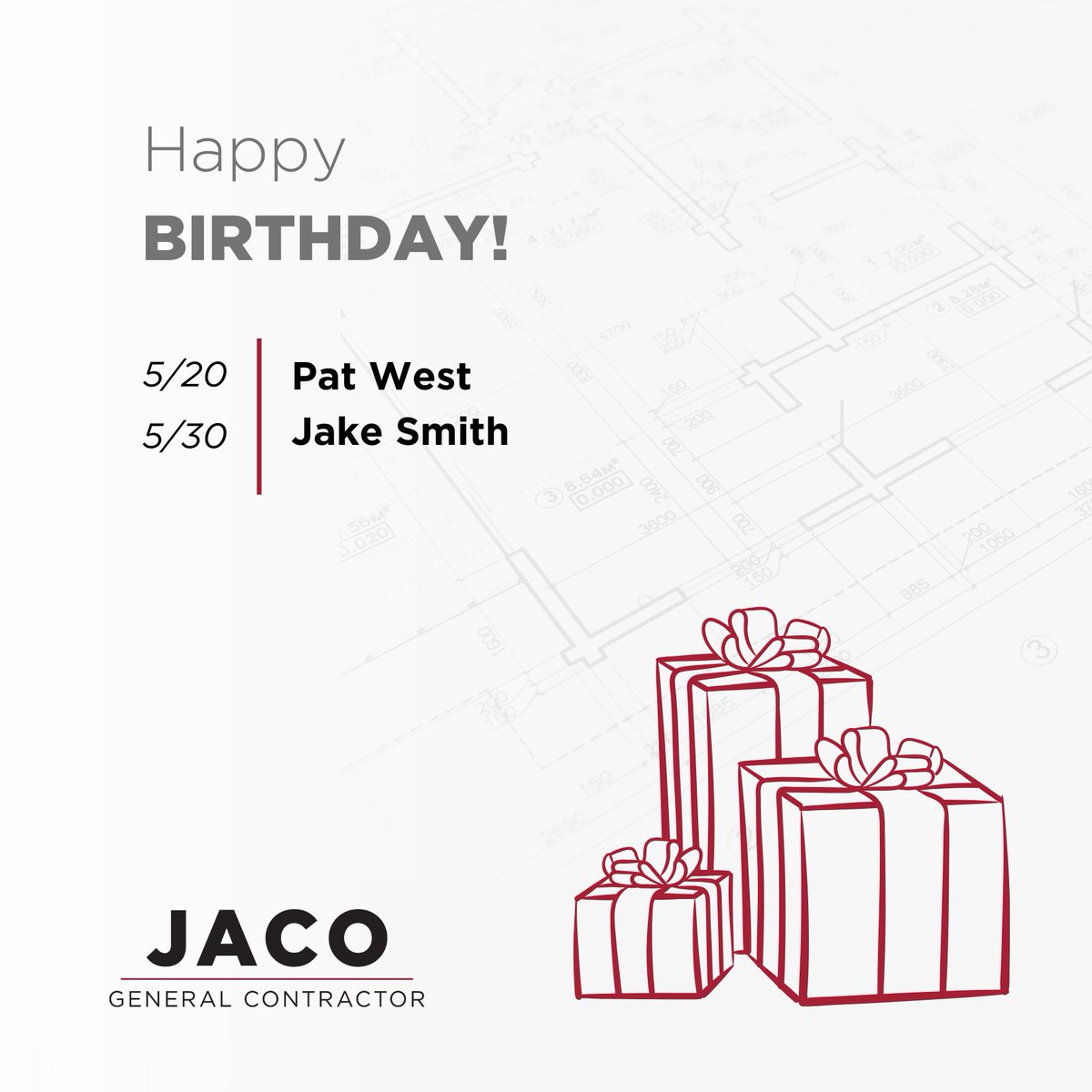 JacoBuildBetter's tweet photo. Wishing our May team members their best year yet. 🎈 https://t.co/2Fi5nQtI9o