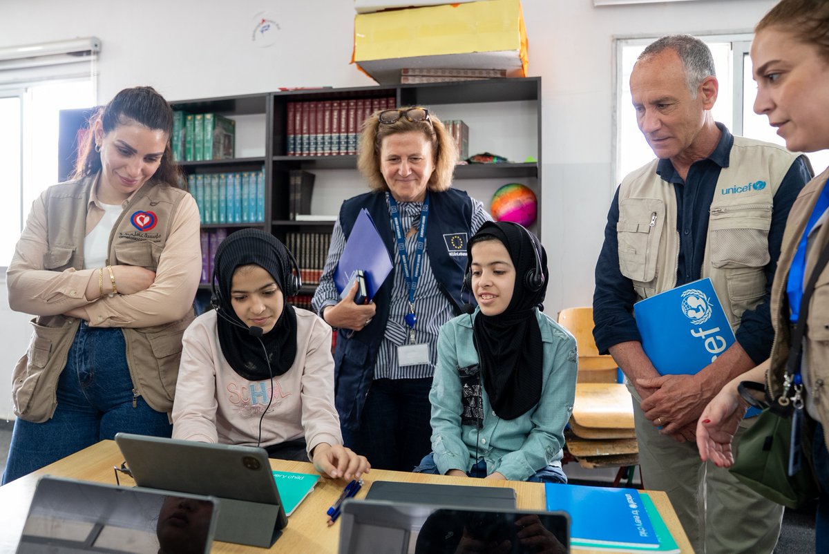 UNICEFLebanon's tweet photo. Together with the @EUinLebanon, we met children and families displaced by the ongoing conflict during visits to a shelter, a temporary learning space, and a Makani centre in #Beirut.

As hostilities continue to disrupt lives, learning, and children’s sense of safety, EU support provides safe spaces where children can continue learning, receive psychosocial support, and access essential healthcare services.

Through the generous support of the European Union, UNICEF is helping children continue their education at shelters and within communities by expanding access to Makani centres and temporary learning spaces, ensuring that both in-school and out-of-school children can keep learning in ways that meet their needs.

We thank the European Union for standing with children and families in #Lebanon during this emergency.