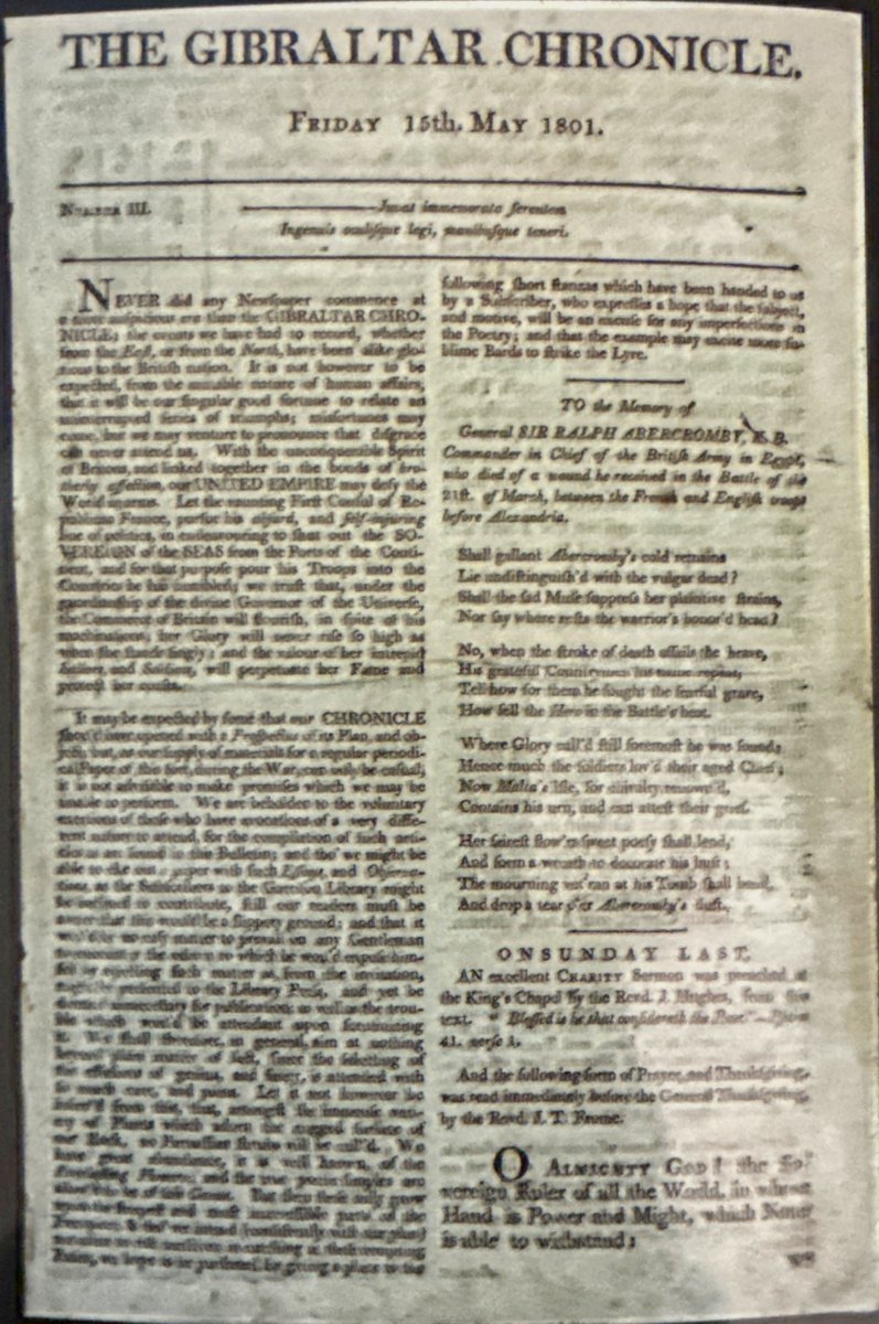 DomGibraltar's tweet photo. Happy Birthday @GibChronicle 225 years ago today the first formally titled edition appeared in #Gibraltar under the editorship of Charles Bouisson, the originals are at the @GibGarrisonLib where he was deputy Librarian https://t.co/Fd1dZRYCUw
