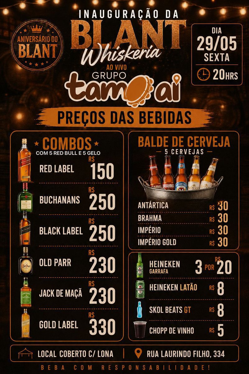 TurmaMatriz22's tweet photo. Aguardamos por todos vocês dia 29 no novo endereço da Blant whiskeria ! https://t.co/mnKOjN4d4r