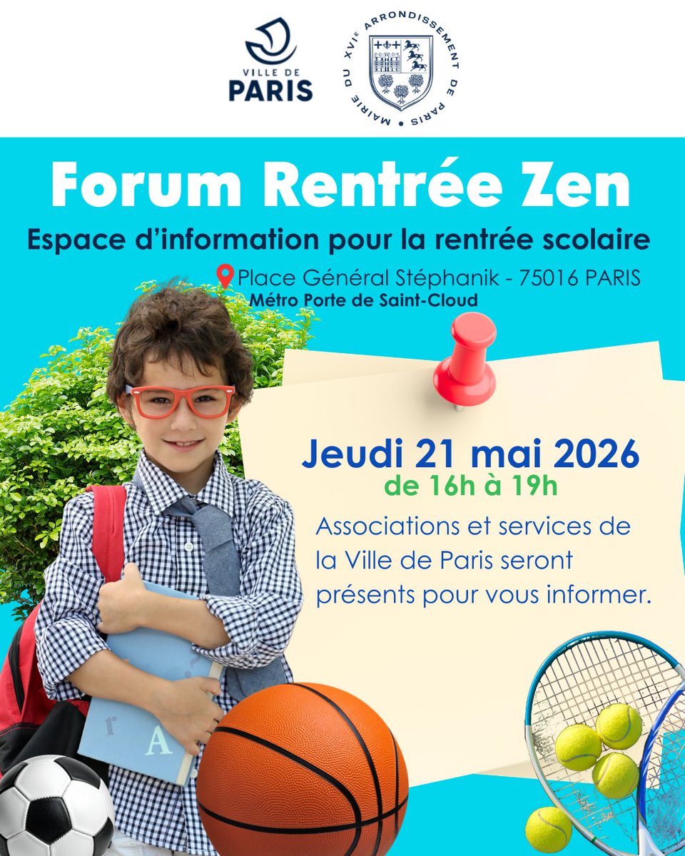 CDEdu16's tweet photo. Forum Rentrée Zen🌞
✅️Un rendez-vous pour faciliter la rentrée et accompagner les #Familles du #16eme.
Au programme :
- Droits et démarches
- Jeunesse &amp; #Parentalité
- Santé
- Loisirs &amp; vacances
- Accompagnement à la #Scolarité
@mairiedu16 @Jeremy_Redler @samiabadat #Paris16 https://t.co/8kpZCoE31e