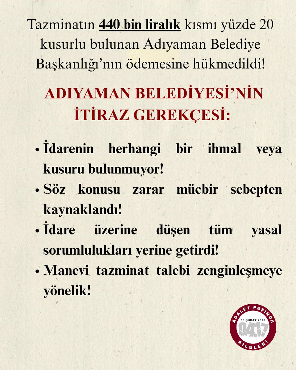 Adaletpesindea's tweet photo. 2⃣ AFAD raporlarında riskleri ve olasılığı öngörülen bir deprem, nasıl “mücbir sebep” kapsamında değerlendirilebilir? Öngörülebilir bir risk karşısında gerekli önlemler alınmadıysa burada mücbir sebepten söz etmek hukuken nasıl mümkün oluyor?

@AFADBaskanlik
@csbgovtr 
@AdiyamanBelTR